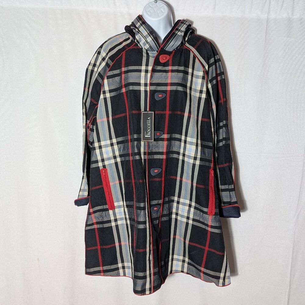 FROCCELLA Armsterdam NWT coat trench windbreaker Sz L checked HOOD SUBLIME GEM